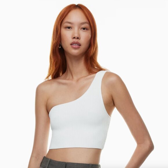 Aritzia Babaton Sculpt Knit One-Shoulder Cropped Tank in White - Picture 1 of 6